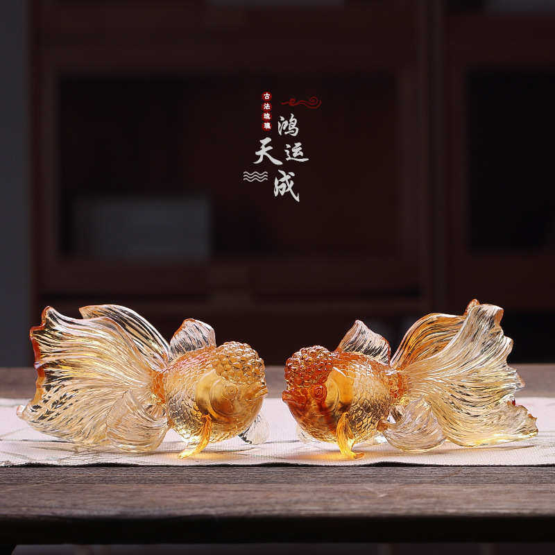 琉璃鱼招财摆件客厅酒柜创意装饰品办公室桌面轻奢中式金鱼工艺品,家居饰品,装饰摆件,淘宝优惠券,粉丝福利购,淘宝优惠卷