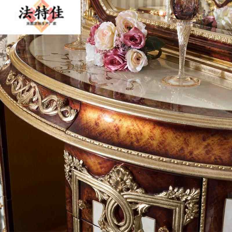 物欧式实木妆梳台意大利雕花公妆台妆镜妆QNH凳组合主化妆桌储桌
