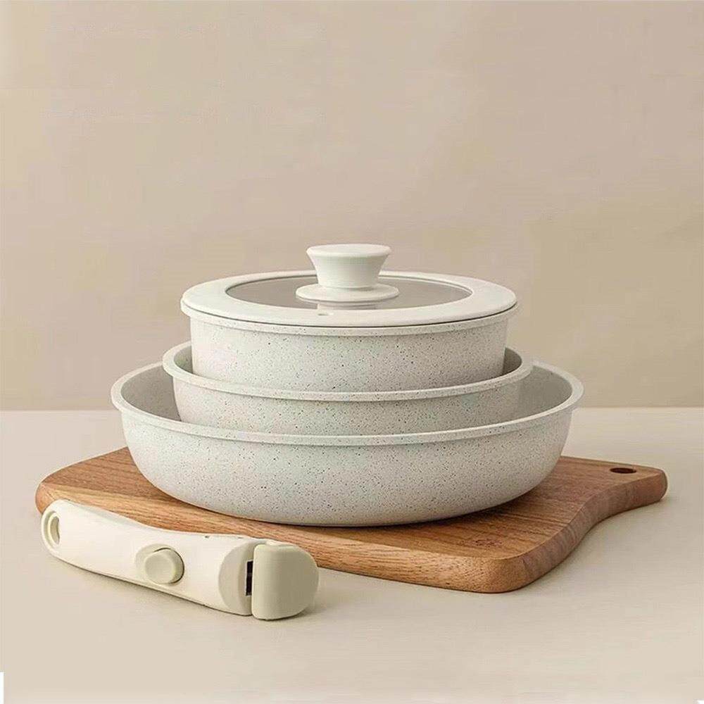 跨境可拆卸手柄不粘锅麦饭石锅具套装家用炒菜平底锅电磁炉炒锅