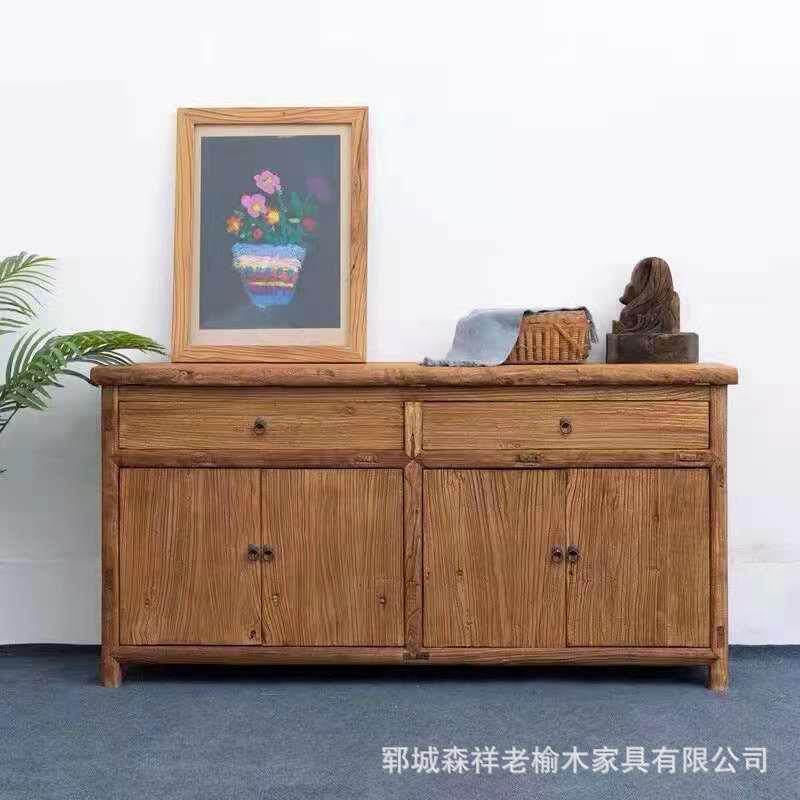 老榆木餐边柜实木新中式储物收纳电视柜碗酒柜子入户复古简约家居