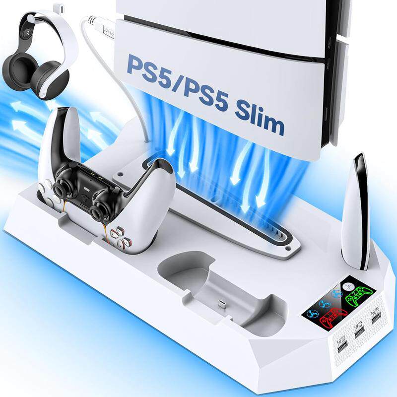 PS5 Slim主机散热支架DE/UHD风扇底座多功能二合一手柄直插充电