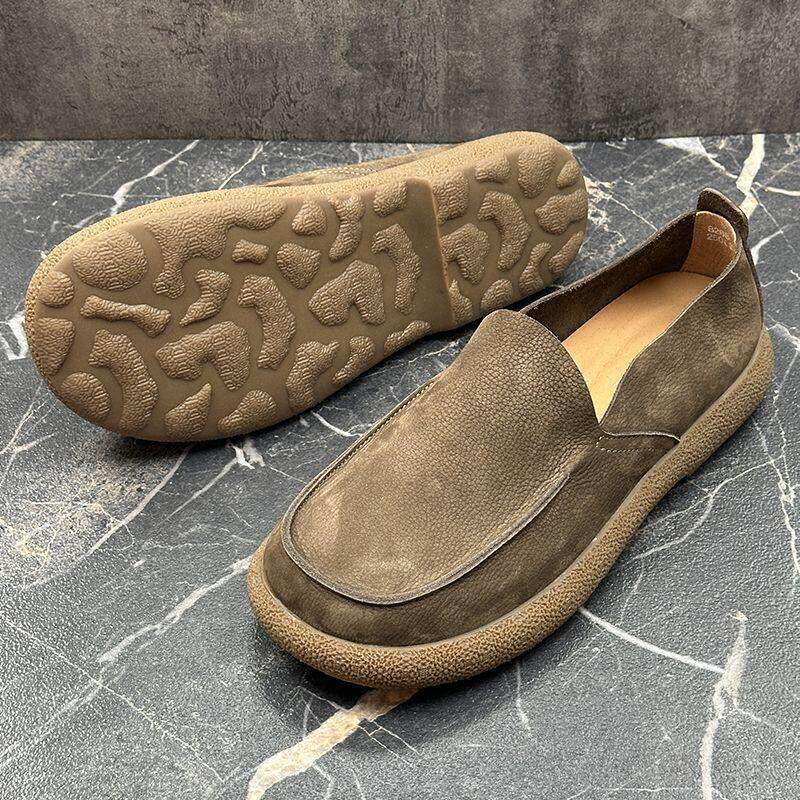 IT ins潮牌大头鞋男复古头层牛皮车缝线牛筋软底防滑套脚休闲皮鞋