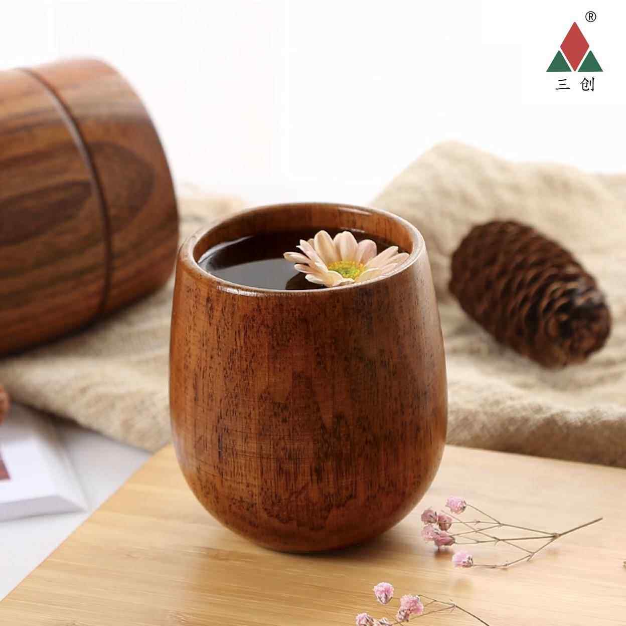 三创 北欧大肚杯 木质杯子 创意木杯 实木防烫茶杯 茶具厂家