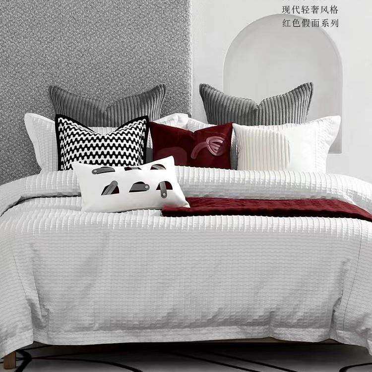 轻奢现代样板间床品售楼部样板房床上用品软装摆场简约多件套