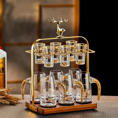 水晶白酒杯分酒器杯架家用套装高端轻奢小号烈酒子弹杯一口杯酒具