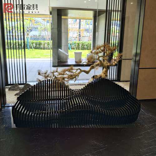 实木切片休闲椅商场美陈酒店民宿办公楼售楼处别墅休闲区异形坐凳