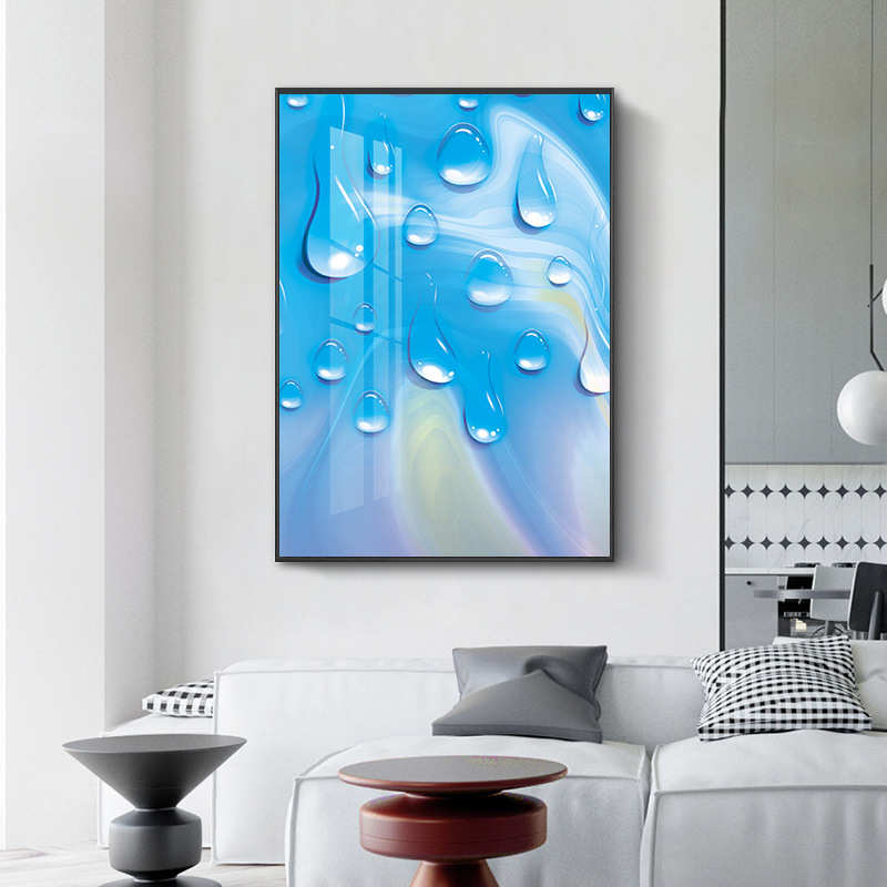 玄关晶瓷画 简约清新水滴抽象线条装饰画 酒店沙发墙立体晶瓷挂画图片