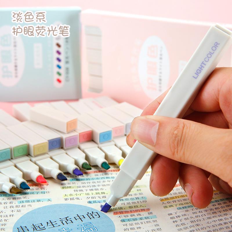 荧光笔淡色系标记笔学生用记号笔莫兰迪彩色粗划重点银光笔记彩笔