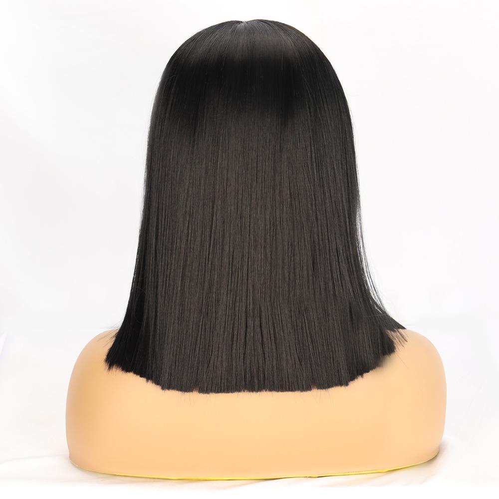 新款直销许昌跨境欧美女假发黑色前蕾丝假发短直发化纤头套wig