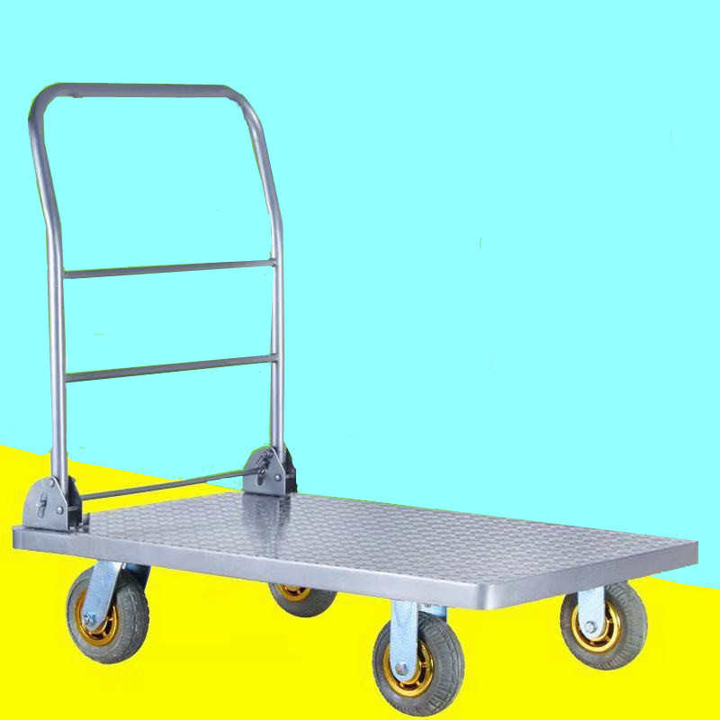 厂家批发仓库搬运工具推车钢板载重型全静音橡胶轮拉货手推车
