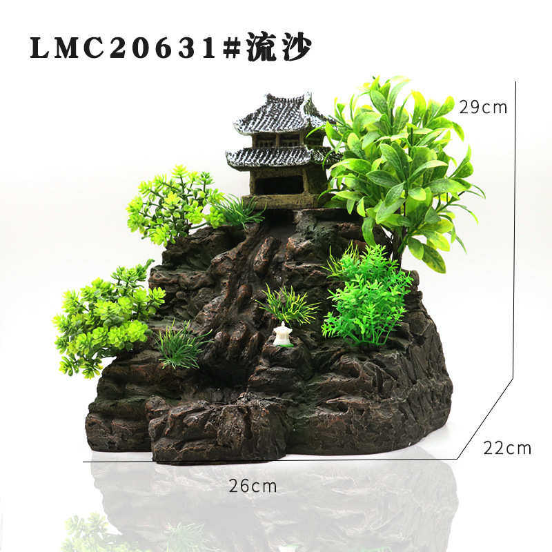 缸摆件流沙假山石接水配件水草动态假山水族泵创意造景瀑布流沙