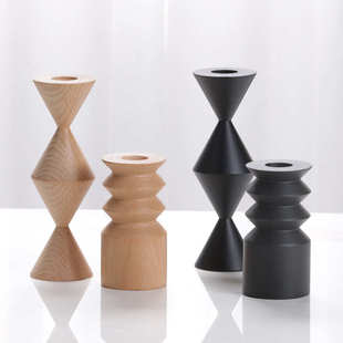 北欧简约ins风圆柱摆件实木蜡烛台家居客厅书房样板间艺术装 饰品