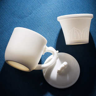 羊脂玉瓷水杯 纯白羊脂玉瓷大容量办公泡茶杯带盖带过滤水杯礼盒装