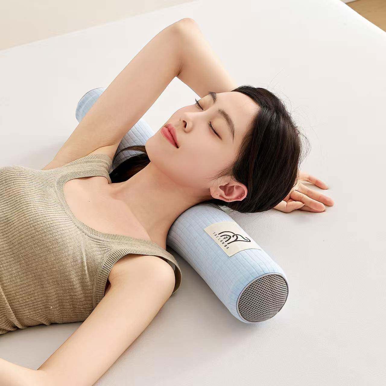 乳胶圆柱枕头护颈椎助睡眠成人曲度变直牵引颈椎条纹乳胶圆柱