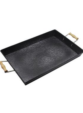 长方托盘铁盘旧美式CHX马口铁铁盘木形手柄黑色复古做镀锌皮盘甜