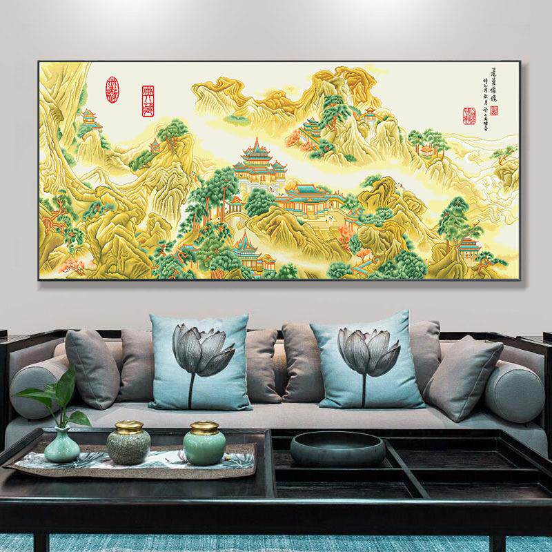 蓬莱室仙境MQU图十简字绣2024新款线中国风景名画大客绣厅卧单自
