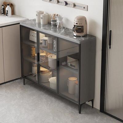 家用超薄25cm岩板餐边柜一体靠墙储物柜厨房玻璃门极窄款墙边柜子