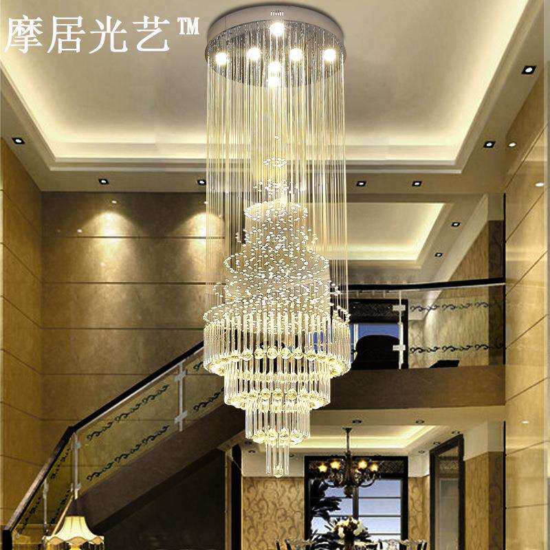 楼梯间水晶吊灯复式楼别墅大客厅吊灯饰旋转楼梯吊线灯楼中楼灯具