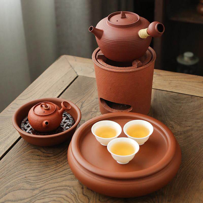 潮州砂铫红泥侧把烧水壶急须壶 炭炉黑晶炉煮茶壶 潮汕工夫茶具