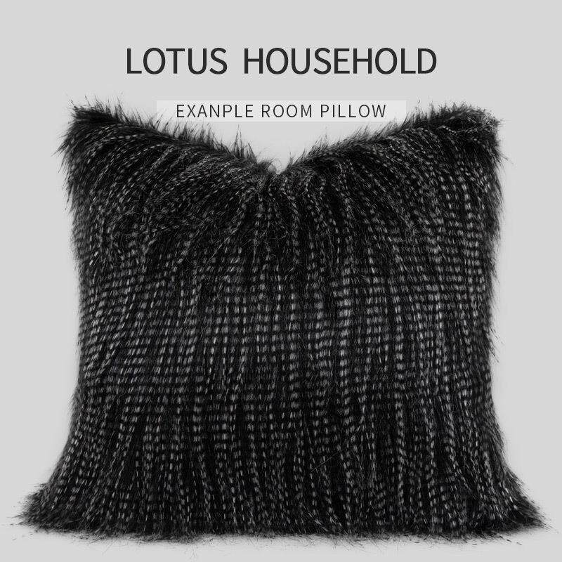 简约现代黑色毛毛沙发抱枕客厅床头靠垫轻奢酒店样板间高档靠枕套