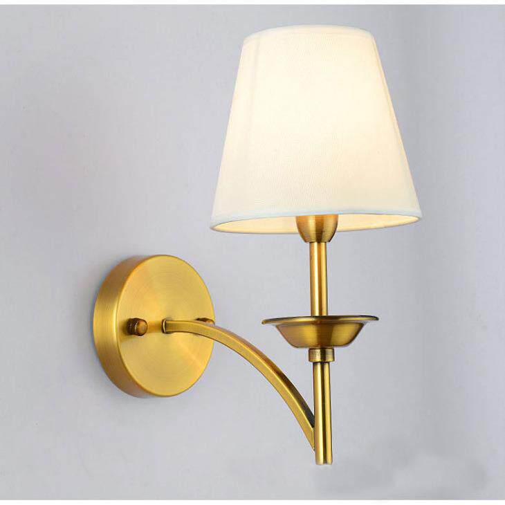 简约床头壁灯美式客厅复古现代欧式中式卧室灯布艺过道走廊镀铜灯