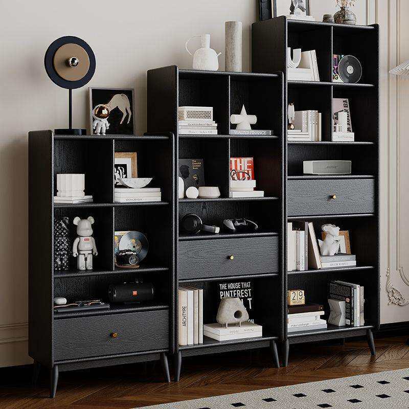 全实木书柜橡木复古黑色书架轻奢中古客厅美式立柜展示柜储物柜