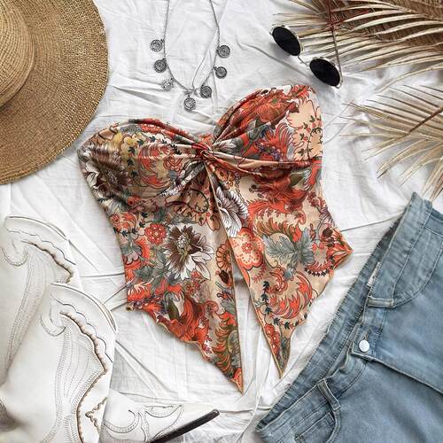 Women'S Floral Print Tube Top Floral Print Bandeau Casual