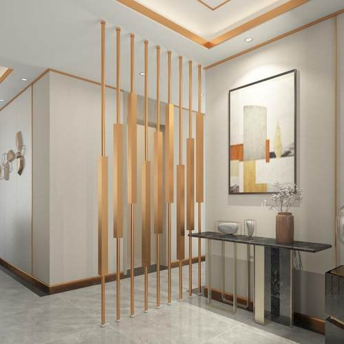 北欧铁艺隔断入户玄关客厅餐厅吧台遮挡现代轻奢金属格栅立柱屏风
