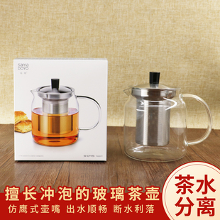 尚明玻璃不锈钢过滤茶具茶壶耐高温泡茶壶加厚耐热玻璃花茶壶单壶