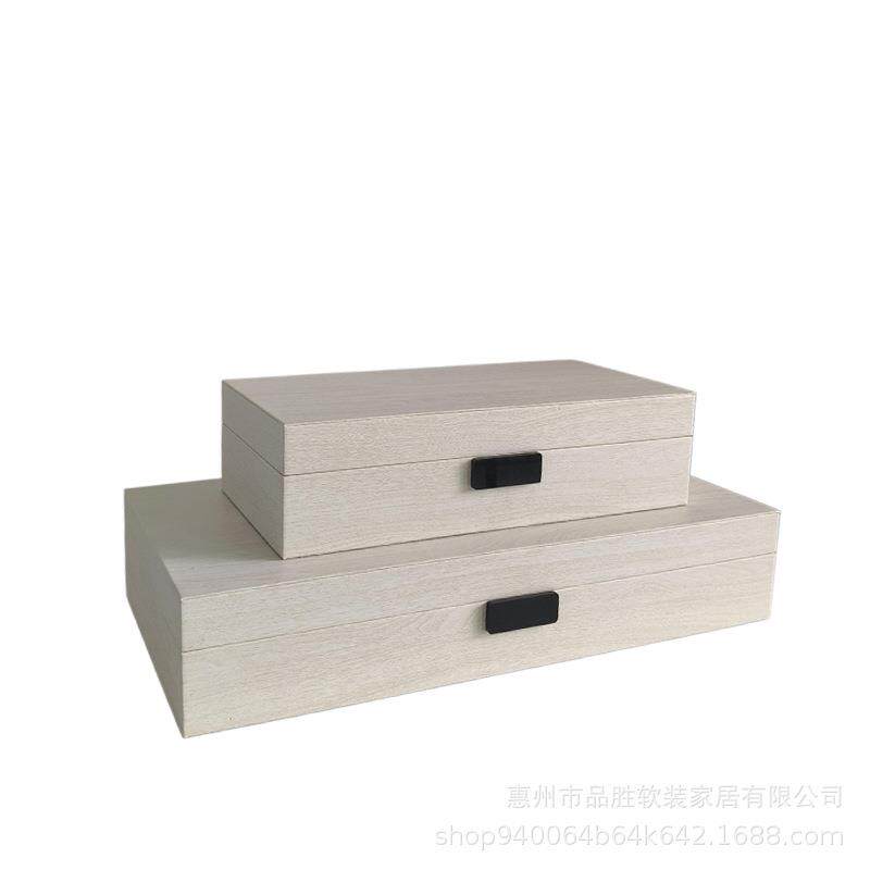 现代简约卧室床头柜梳妆台玄关木质长方形白色木纹皮革首饰收纳盒