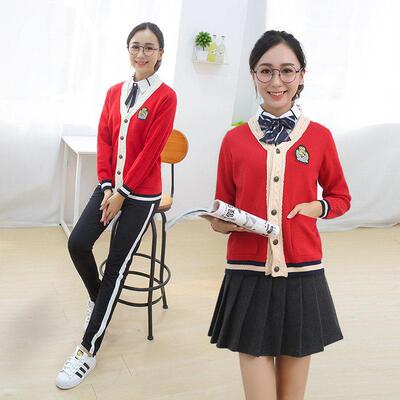 幼儿园老师园服春秋款英伦风毛衣三件套早教幼师套装冬教师工作服
