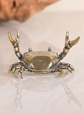 创意做旧螃蟹小摆件复古举重螃蟹桌面茶桌盖置书桌创意笔搁工艺品