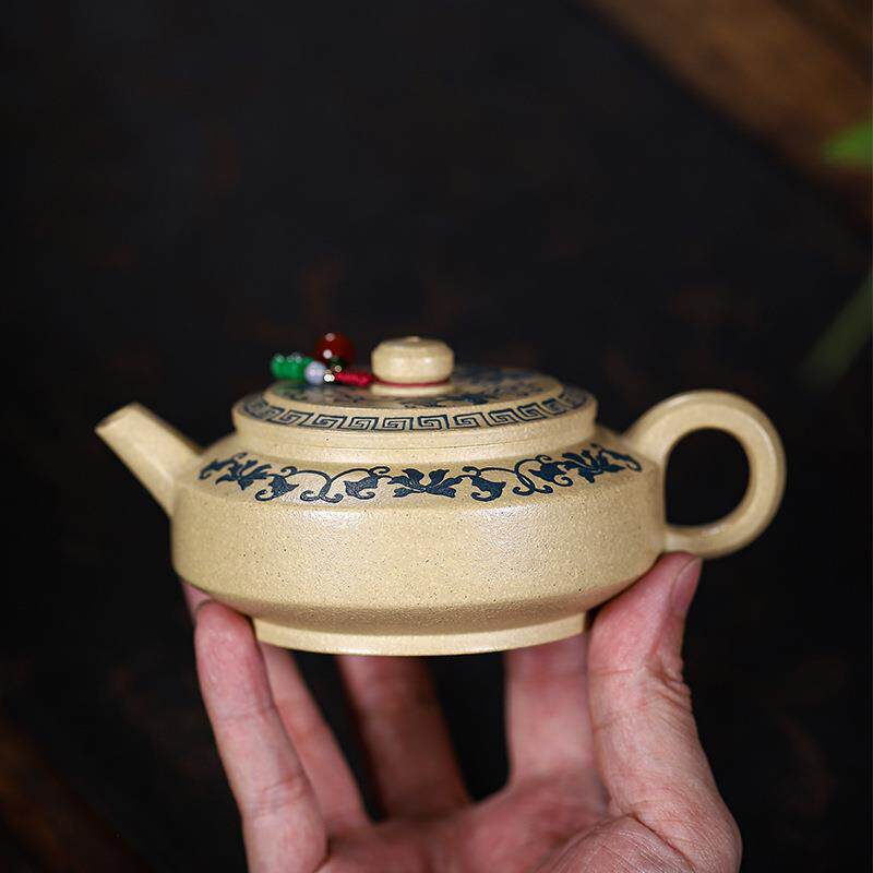宜兴紫砂壶原矿本绿泥绘手工茶具周盘茶壶泡茶壶家用功夫小品