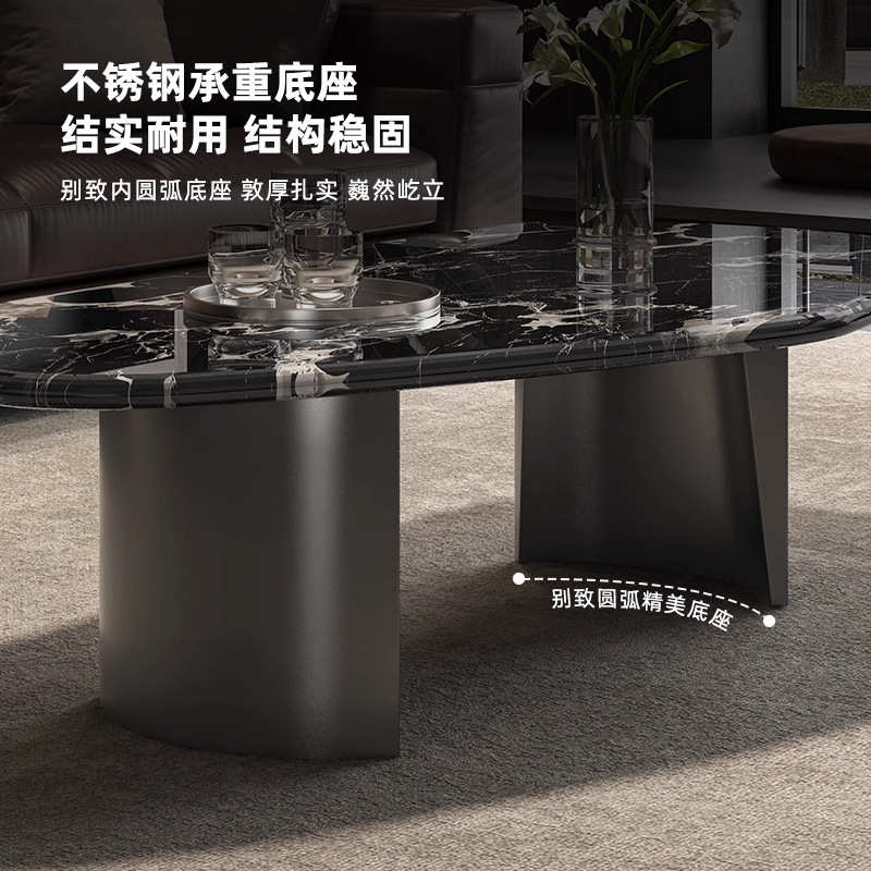 大理石茶几轻奢现代高级感客厅家用设计师小户型简约天然茶几组合
