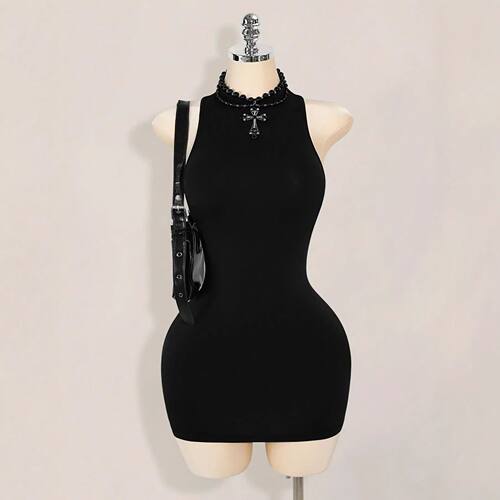 Women'S Plain Slim-Fitting Mini Dress Backless Cross Design