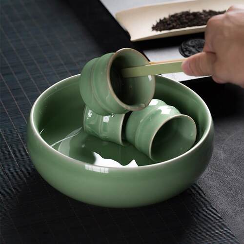 龙泉青瓷茶洗大号特大水洗茶碗陶瓷功夫茶具配件茶道零配笔洗水盂