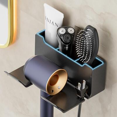 Wall-mounted hair dryer holder, no-drill bathroom storage ra