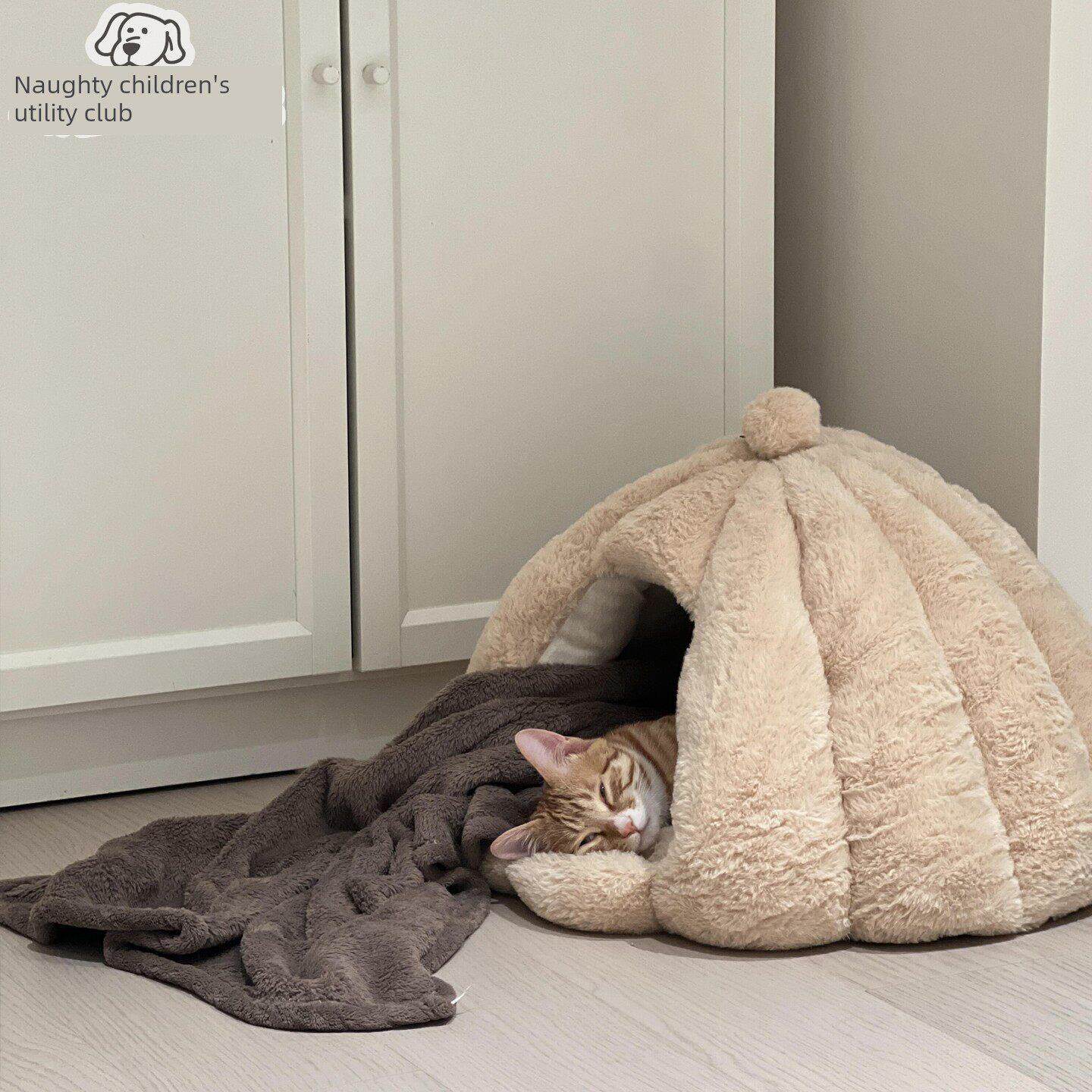 猫窝四季通用宠物圆形狗窝半封闭式小兔绒冬季睡觉保暖安全感睡袋