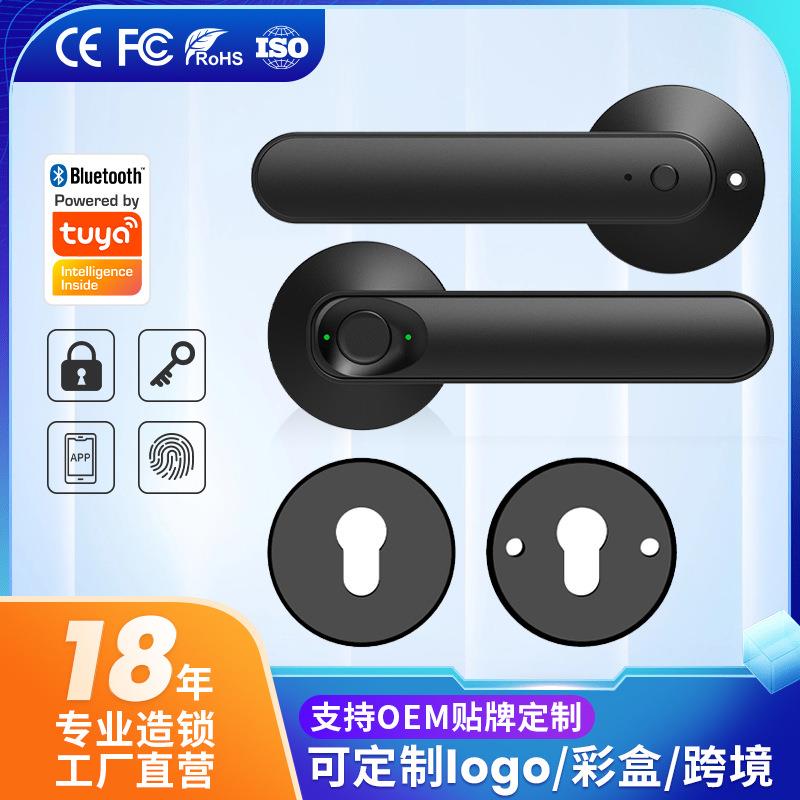 涂鸦蓝牙指纹锁手机APP开锁带分体锁体室内木门一握开智能把手锁