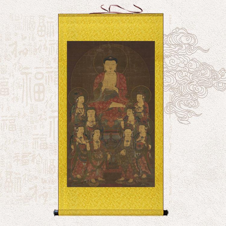 阿弥陀佛八大菩萨佛像挂画真迹复制喷绘丝绸卷轴画文殊普贤观世音