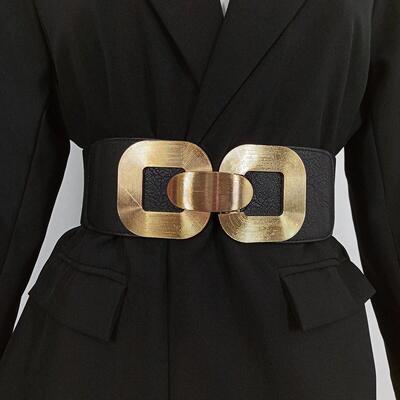 Elastic Black Corset Belt Female Waist Gold Buckle Sretch Cu