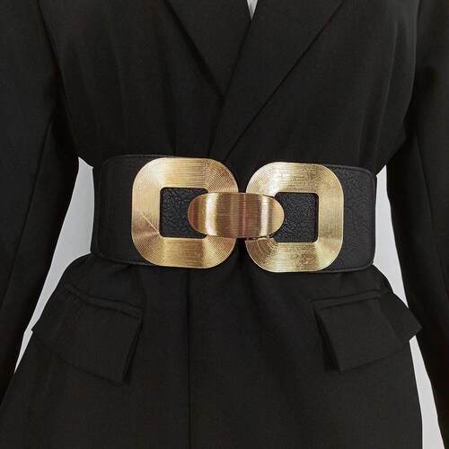 Elastic Black Corset Belt Female Waist Gold Buckle Sretch Cu