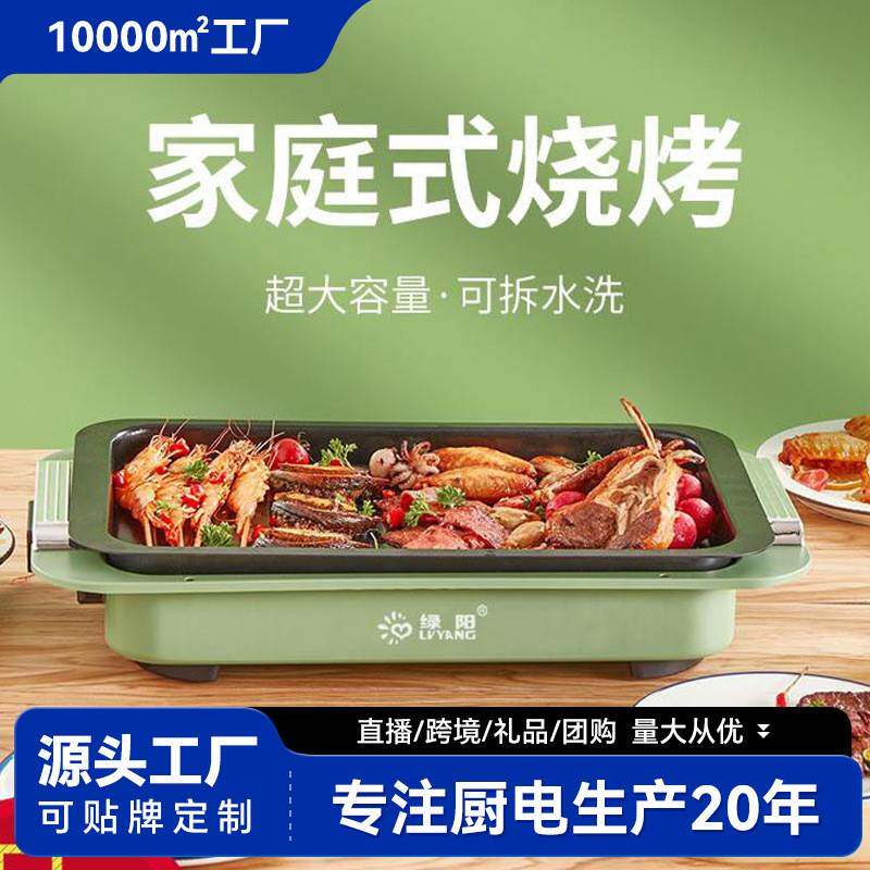 绿阳多功能电烤炉家用电烤盘烧烤用具铁板烧团购礼品烧烤肉串机
