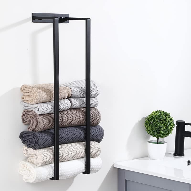 不锈钢黑色毛巾架化妆室挂墙壁手巾浴巾收纳层架立式毛巾置物架跨图片