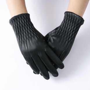 刺绣真皮手套女保暖户外骑行摩托车开车加绒加厚电动女士羊皮手套