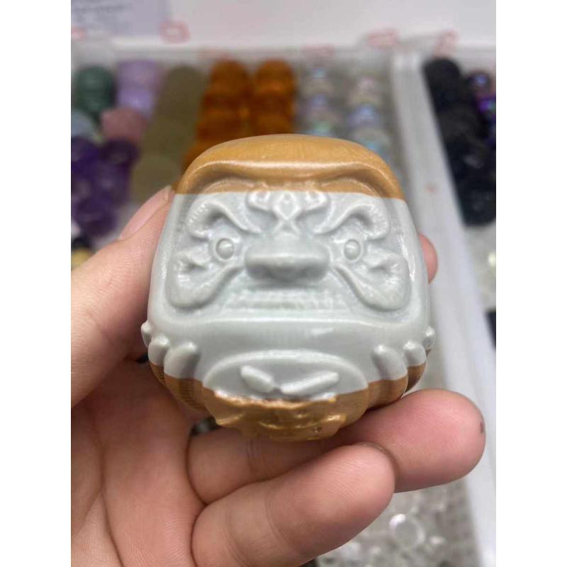 好记红绿宝太极玉松花石红曜蓝东林黄白琉璃火焰达摩雕刻摆件5cm