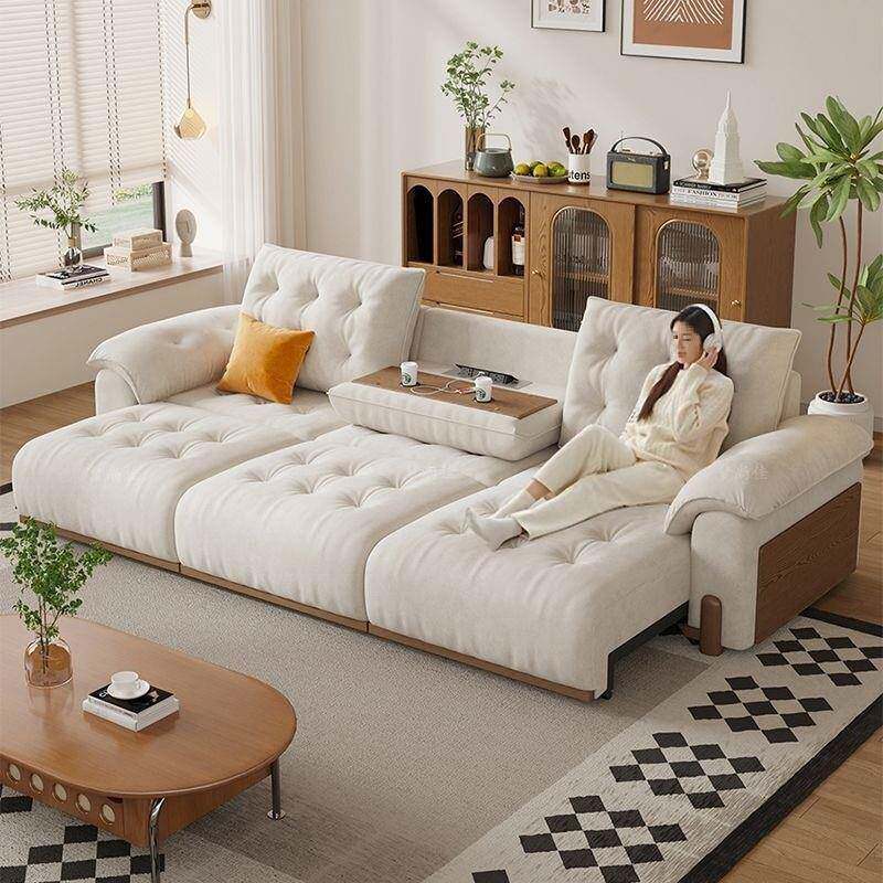 原木奶油风电动功能沙发客厅2026新款简约日式猫抓布可调节沙发床