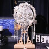 蓝色团扇结婚新娘材料包diy秀禾喜扇子高级婚礼婚嫁手工出嫁成品