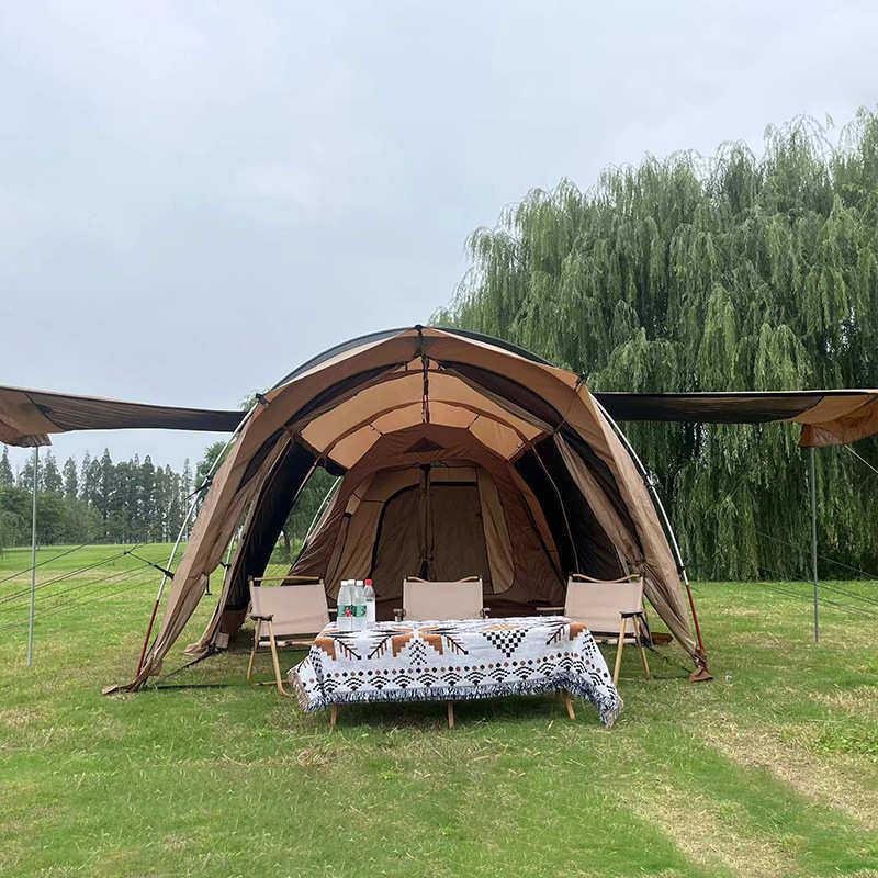 大型露营隧道帐篷 户外双层加厚防暴雨撑杆帐篷 多人野营家庭帐篷