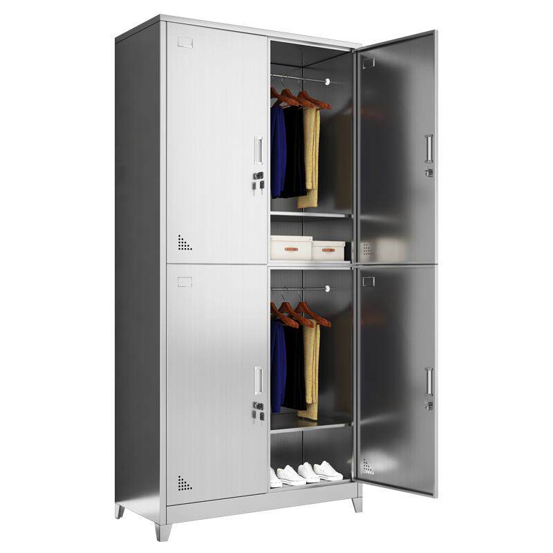 304不锈钢更衣柜员工4门储物柜子食品厂餐具柜碗柜带站脚宿舍鞋柜